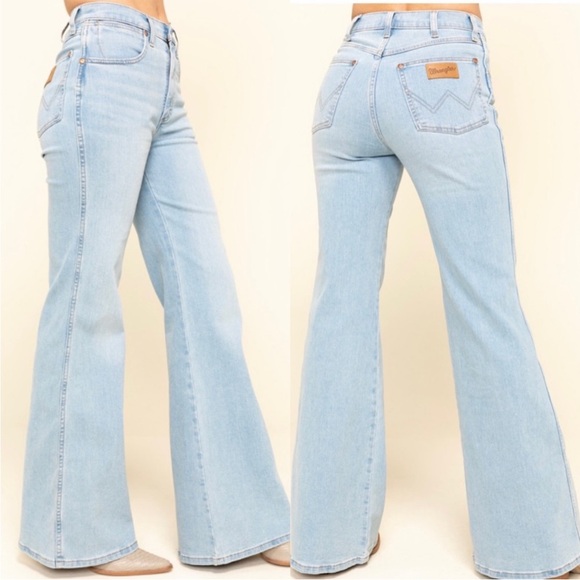 Wrangler Fly High Flare Jeans Light Wash Wide Leg Western Stretch Size 28 - Picture 5 of 9